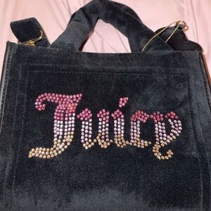 Juicy Couture Black Velvet Tote with Rhinestone Logo